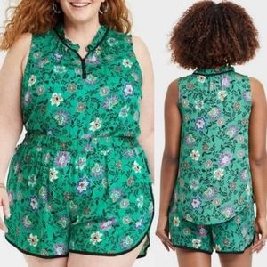 NWT Knox Rose Green Floral V-Neck Tank Top Plus Size 4X